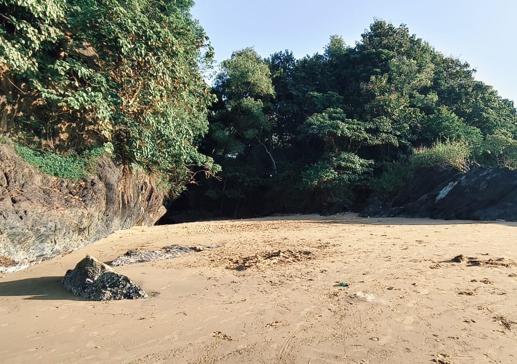 Secluded beach at the Mystery Cave entrance on the Royal Cruise trip, Gokarna